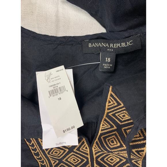 NWT Banana  Republic Black Linen Blend Embroiderd Mini Dress - Size 18 - Picture 9 of 10